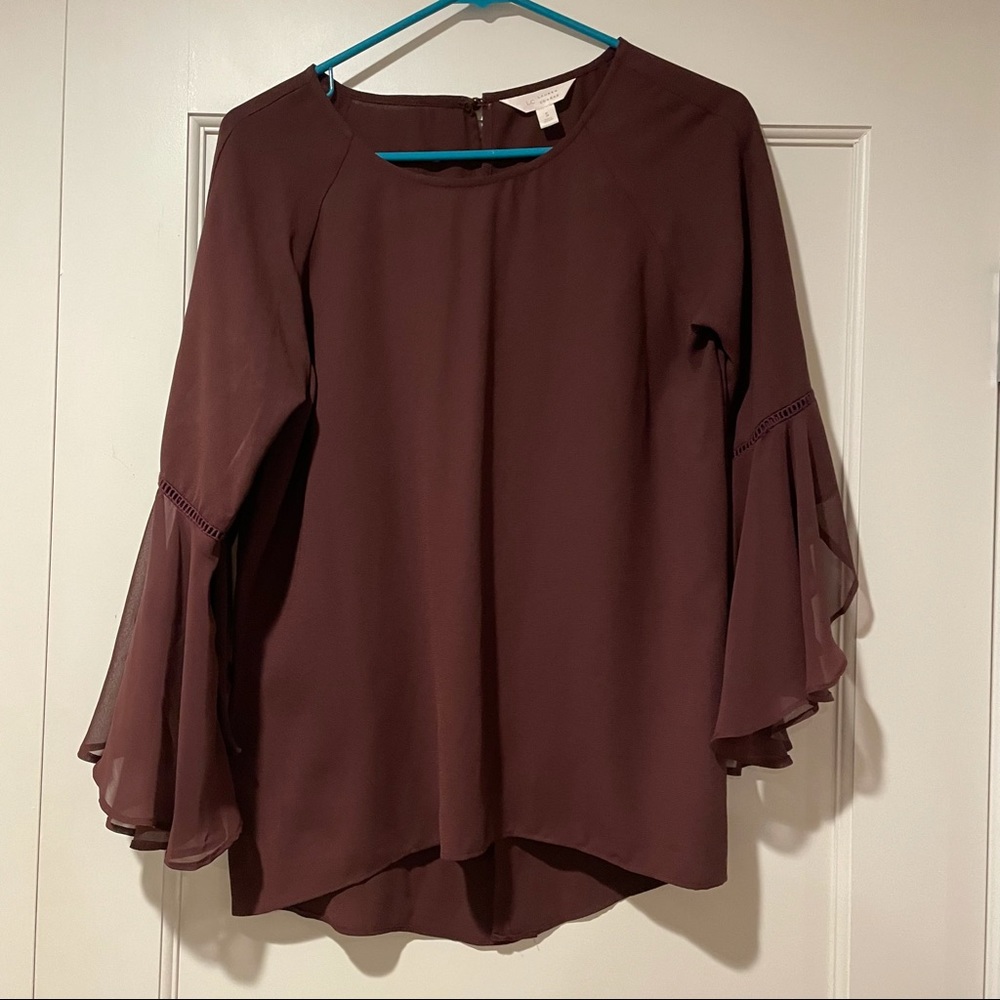 Burgundy bell sleeve blouse